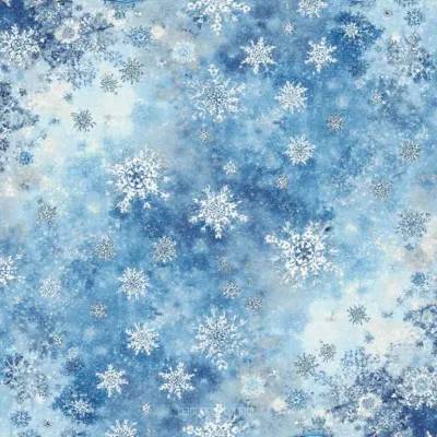 Soyut Lüks Tekstil Deseni: Soğuk Mavilerde Kar Tanesi ve Altıgen