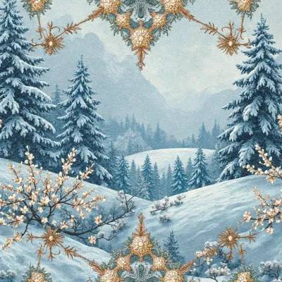 Geometrik Çiçek Deseni: Kar Tanesi, Heksagon ve Çiçek Vurguları Soğuk Tonlarda