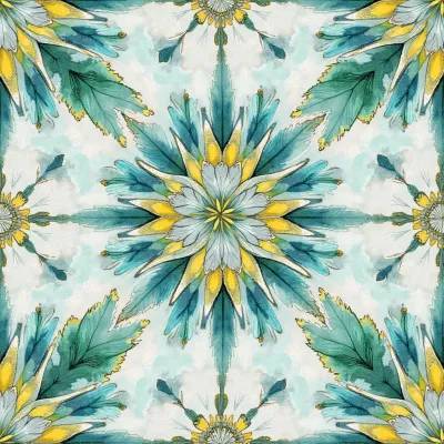 Geometrik Çiçek Deseni: Yapraklar ve Mandala Motifi Soluk Gri Tonlarda