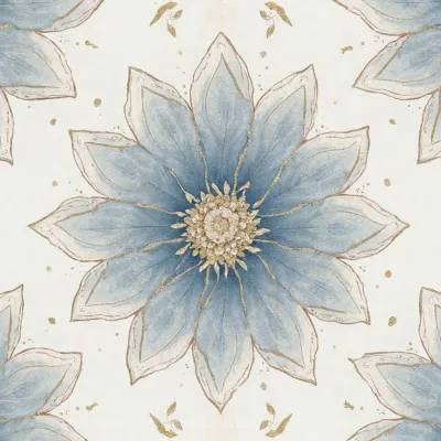 Mandala ve Çiçek Aksesuarlı Desen - Yumuşak Gri ve Beyazla Yapraklı Mandala