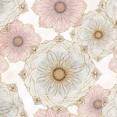 Mandala with Floral Accents Tekstil Deseni | Yumuşak Kremler ve Beyazlar