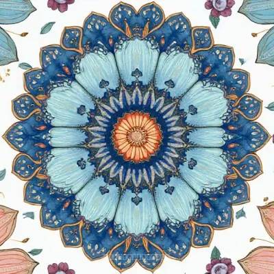 Mandalalı ve Çiçekli Desen Tekstil Deseni – Gri Tonlarda Mandala ve Floral Motif