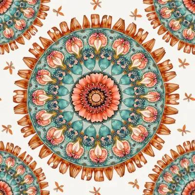 Çiçekli Akseslerle Mandala Deseni – İnce Tekstil Tasarımı