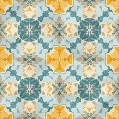 Abstract Luxury Textile Pattern: Snowflake Hexagon Motif in Cool Tones