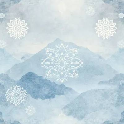 Çiçeklerle Süslenmiş Mandala Dokuma Deseni – Yumuşak Turkuaz ve İvory Snowflake Motifi
