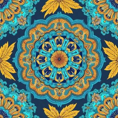 Mandala ve Çiçek Vurgulu Tekstil Deseni | Çiçekli Folliage Motifiyle Mandala Deseni