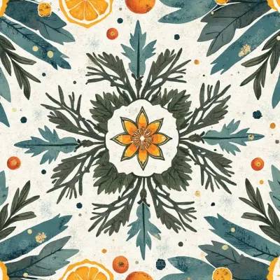Abstract Luxury Textile: Snowflake & Hexagon Pattern in Soft Ivory Palette
