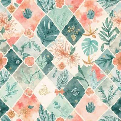  Yapısal Geometrik Çiçek Deseni: Yapraklar ve Mandala – Zarif Tekstil Tasarımı