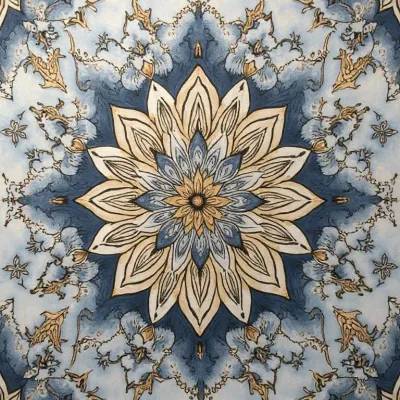 Abstract Luxury Textile Pattern: Mandala, Snowflake-Hexagon & Leaves in Neutral Grays