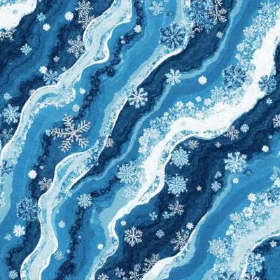 Abstract Luxury Textile Pattern: Snowflake with Hexagon Motif in Cool Blues