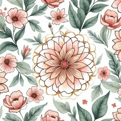 Çiçek Aksesuarlı Mandala Deseni - Sade,Nötr Tekstil Tasarımı
