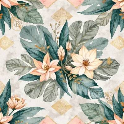Geometrik Desen ve Çiçek Vurguları: Yapraklar ve Mandala Tekstil Tasarımı