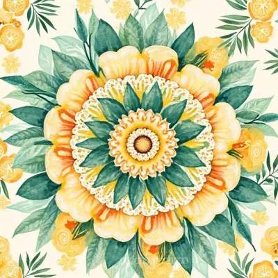 Çiçek Vurgulu Mandala Kumaş Deseni – Krem, Beyaz ve Kutsal İnci Tonlarında Mandala Motifi