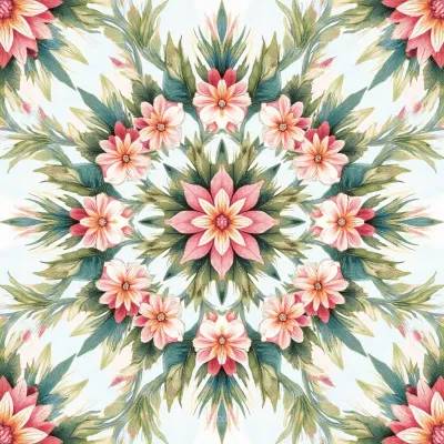 Mandala Floral Desen - Desen Textil Sempit dalam Abu-abu Lembut dan Putih