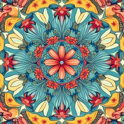 Mandala Floral Pattern with Leaves – Textile Design for Elegant Fabrics