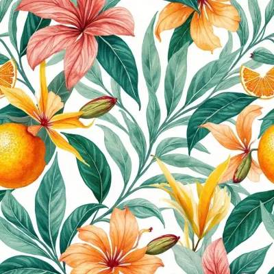 Tropical Vibrant Pattern: Leaves and Geometric Shapes for Textile Design