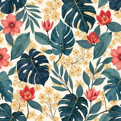 Geometric Floral Textile Pattern with Leaves, Mandala & Geometric Shapes