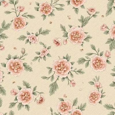 Vintage Floral Geometric Textile Pattern – Hexagon Motif with Floral Accents