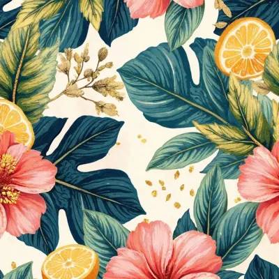 Abstract Luxury Textile Pattern – Leaves and Geometric Shapes in Soft Creams