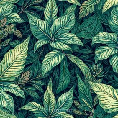 Leaves and Geometric Shapes Textile Pattern – Dark Leaves Motif in Deep Blues and Black