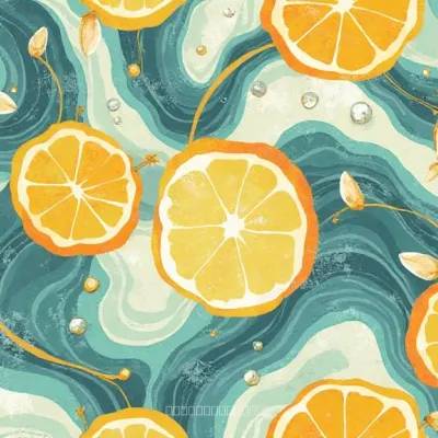 Abstract Luxury Textile Pattern: Leaves and Geometric Shapes in Warm Gold Tones