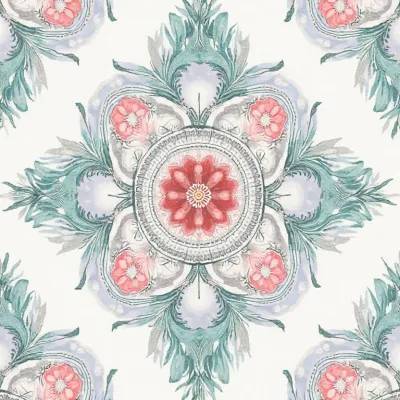 Mandala Textile Pattern with Floral Accents — Snowflake, Hexagon & Leaves