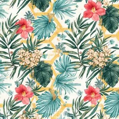 Geometric Floral Pattern: Leaves, Hexagon & Mandala Motif in Subtle Grays