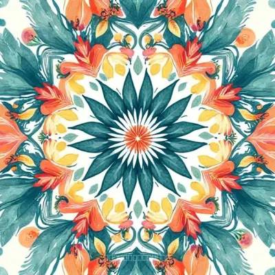 Mandala with Floral Accents Textile Pattern – Leaves Motif in Subtle Grays