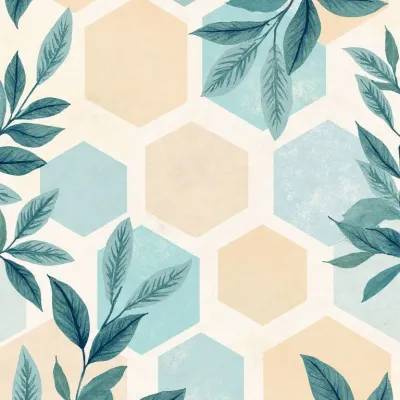 Textile Pattern: Leaves and Geometric Shapes – Hexagon Motif in Subtle Leaf Toli Colors