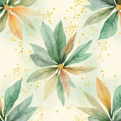 Leaves and Mandala Textile Pattern – Geometric Leaves Design in Soft Neutral Colors