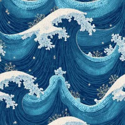 Abstract Luxury Textile Pattern: Wave-Hex Snowflake Tessellation