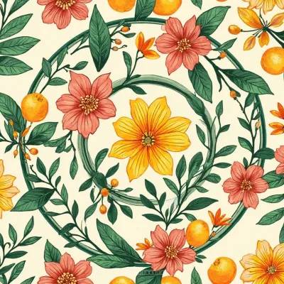 Mandala with Floral Accents: Citrus Floral Mandala Textile Pattern