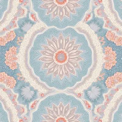 Mandala Floral Pattern - Intricate Snowflake & Hexagon Motifs in Soft Teal Tones