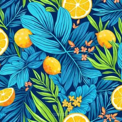 Geometric Floral Textile Pattern – Leaves and Shapes in Deep Blues