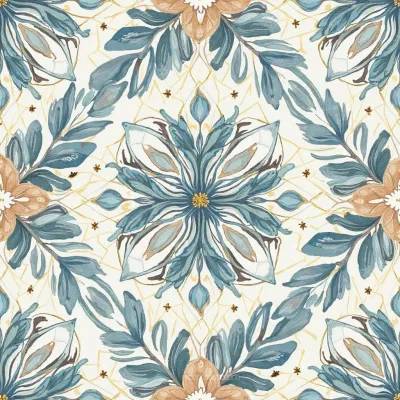 Geometric Floral Textile Pattern – Leaves & Mandala Motif in Soft Neutrals