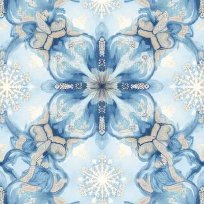 Abstract Luxury Textile Pattern: Snowflake & Hexagon Motifs in Chill Blues