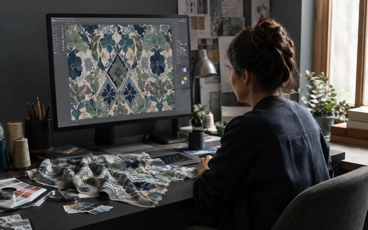 Representative visual connecting Sapphire AI Studio pattern development with a physical textile sample