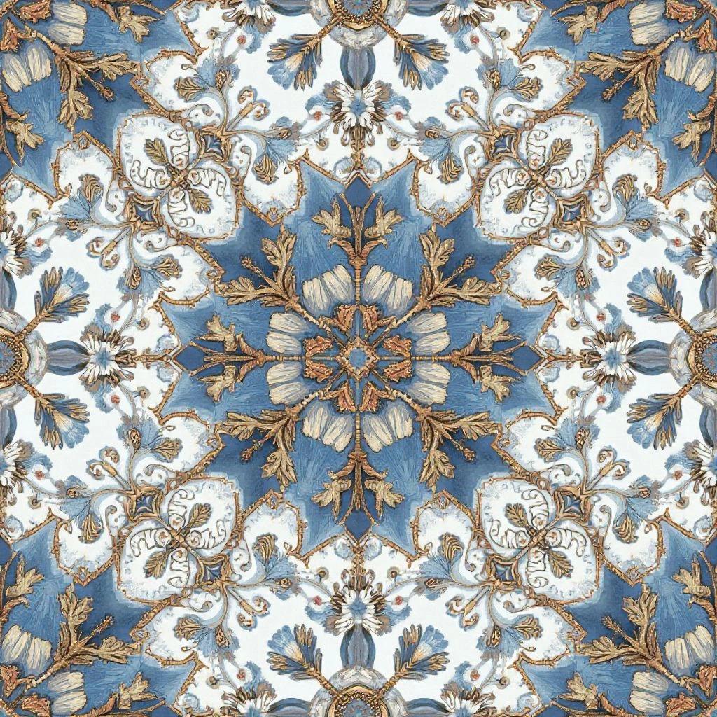 Geometric Floral Textile Pattern — Snowflake, Hexagon & Leaves in White Tones