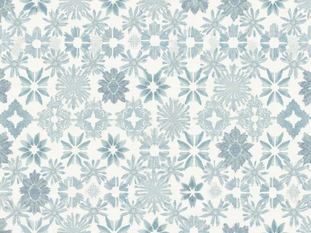 Leaves and Geometric Snowflakes: Elegant Textile Pattern with Subtle Gray Tones