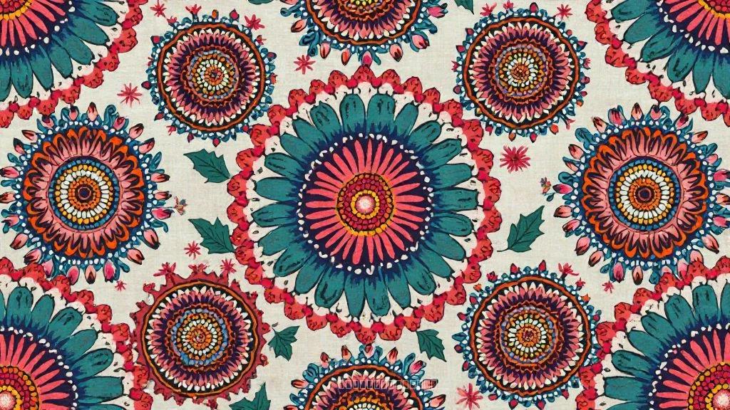 Mandala Desen con Acentos Florales: Motivo Textil Elegante en Neutros Subtils