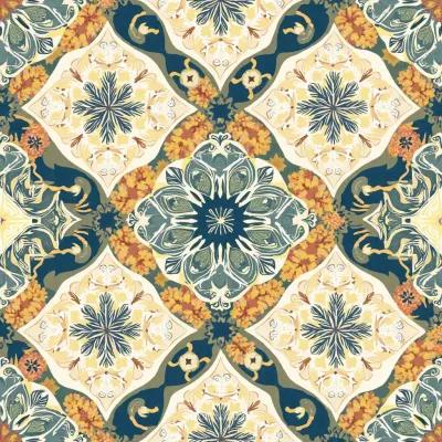Snowflake Hexagon Textile Pattern – Citrus Accents in Soft Neutral Tones