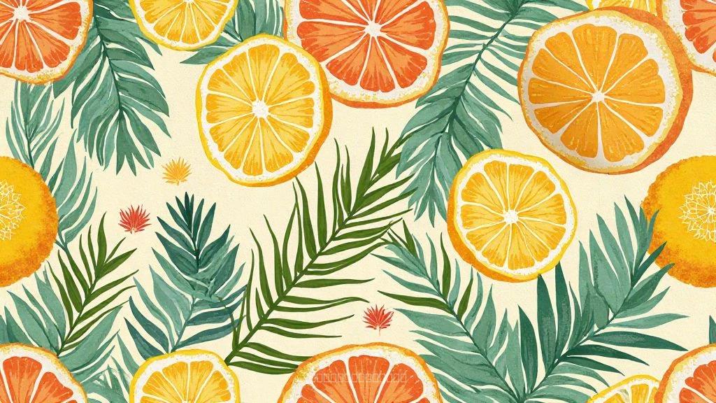 Tropical Vibrant Textile Pattern – Leaves, Mandala & Citrus Slices