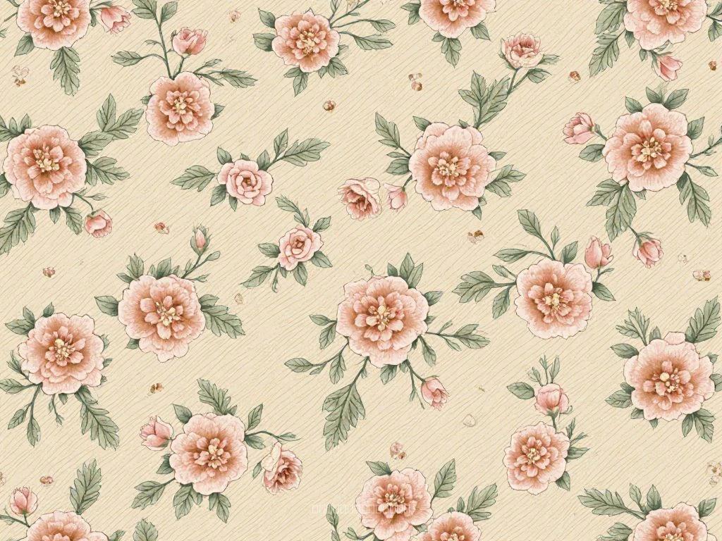 Vintage Floral Geometric Textile Pattern – Hexagon Motif with Floral Accents