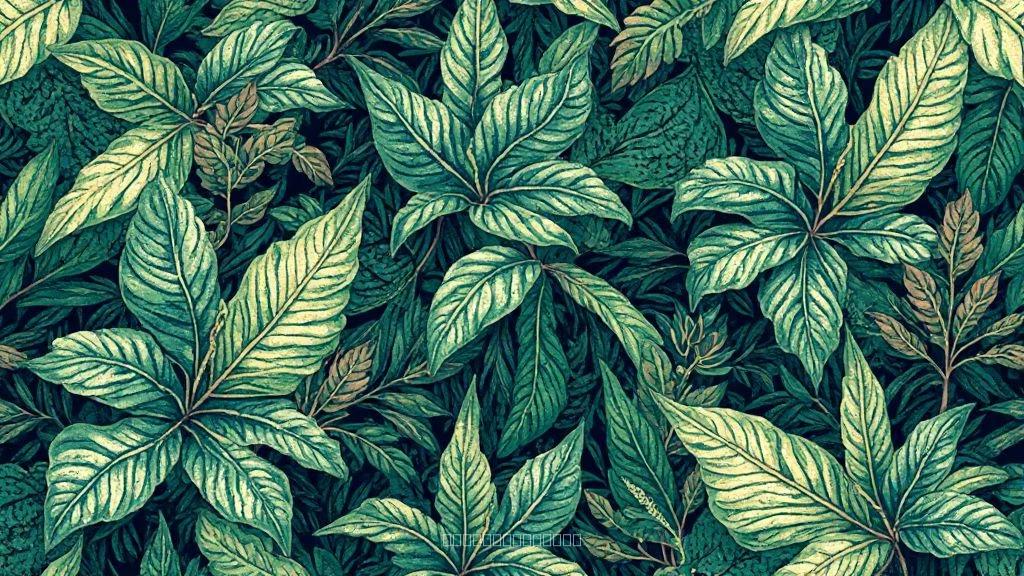 Leaves and Geometric Shapes Textile Pattern – Dark Leaves Motif in Deep Blues and Black