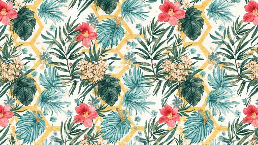 Geometric Floral Pattern: Leaves, Hexagon & Mandala Motif in Subtle Grays