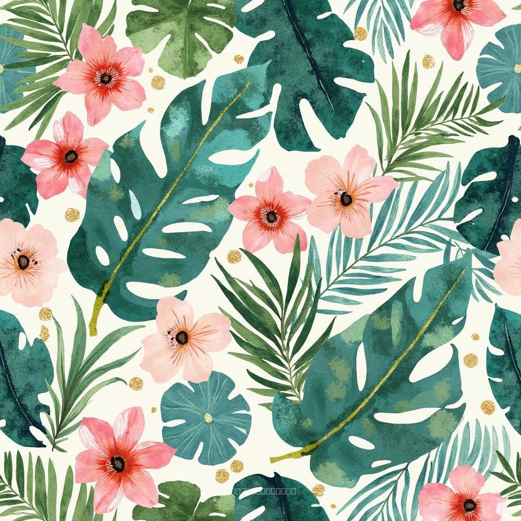 Geometric Floral Pattern: Leaves & Geometric Shapes Textile Design