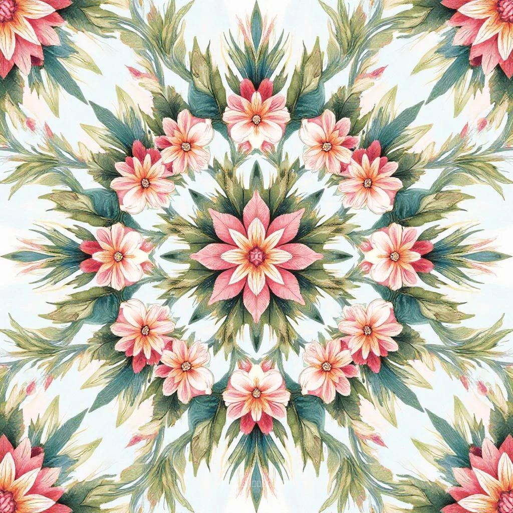 Mandala Floral Pattern - Subtle Textile Design in Soft Grays and Whites