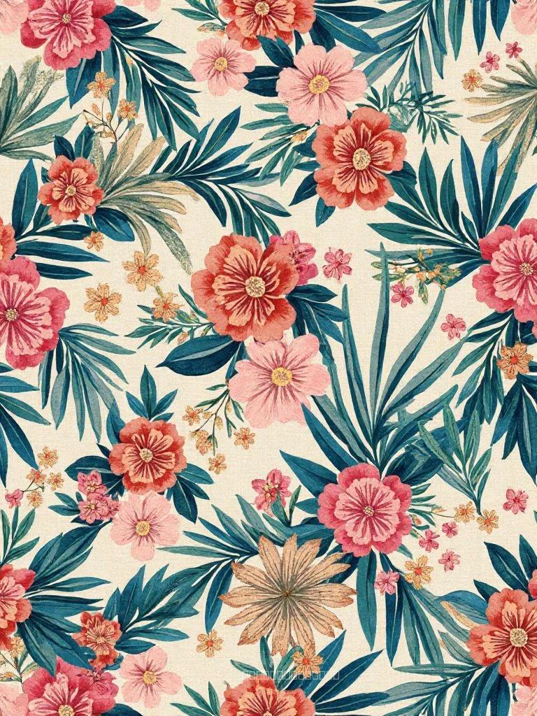 Abstract Luxury Textile Pattern – Snowflake, Hexagon & Leaves Motif in Warm Neutrals