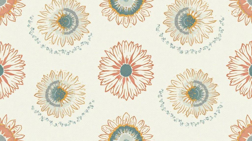 Yapraklar ve Geometrik Mandala Deseni | Çiçekli Aksesuarlarla Yumuşak Nötr Tekstil Tasarımı