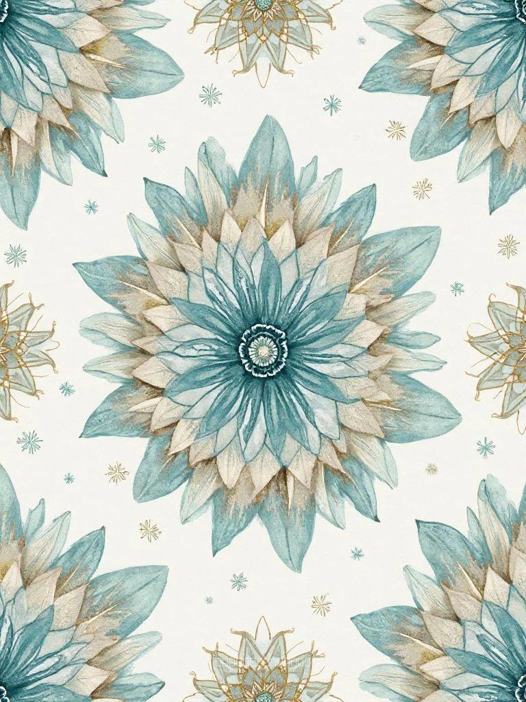 Leaves & Geometric Pattern: Mandala, Snowflake Motifs in Soft Neutral Tones